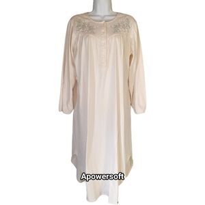 Floral Embroidered Brushed Flannel Nightgown